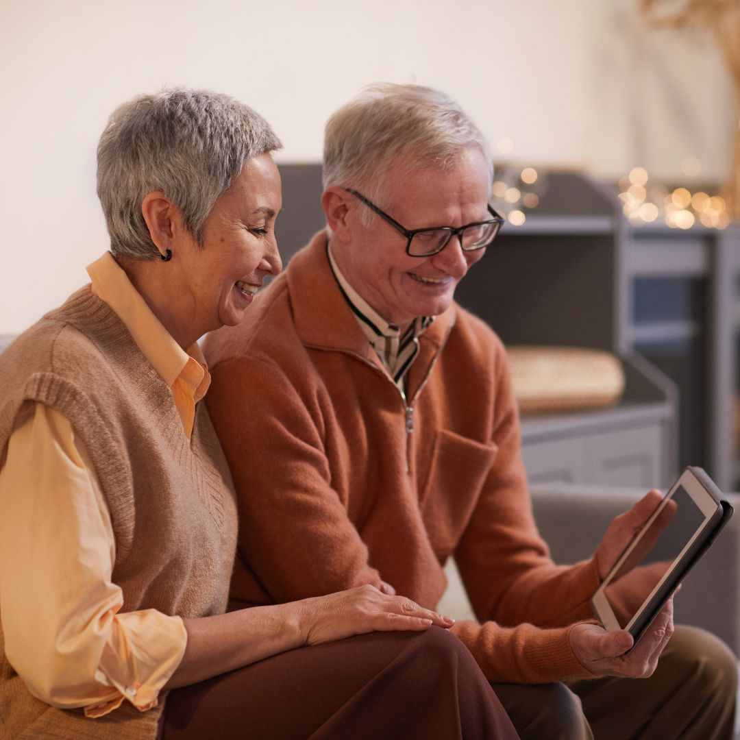 senior couple looking at financial options