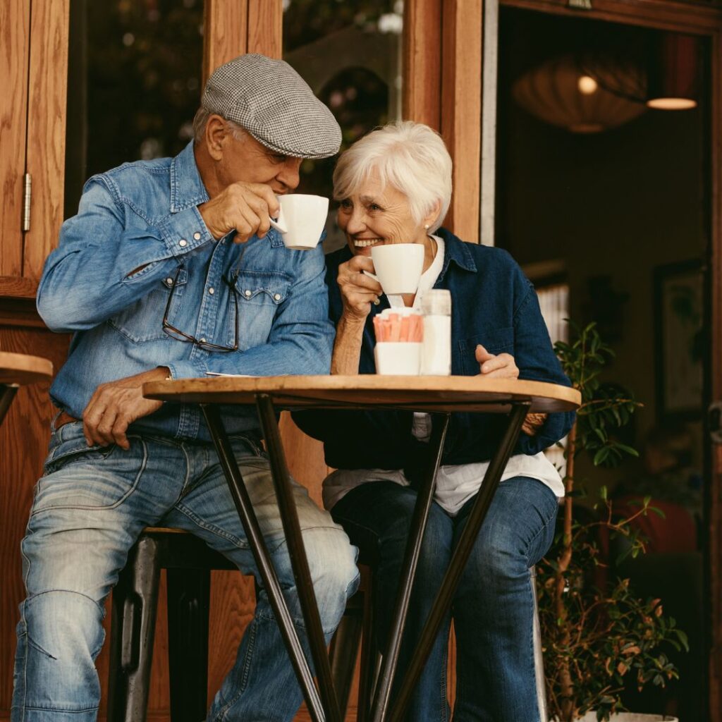 An older couple having coffee