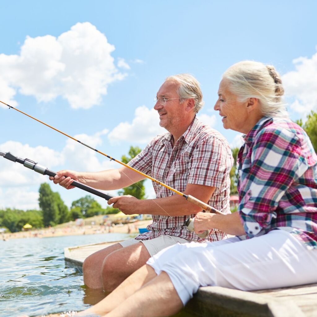 senior couple fishing