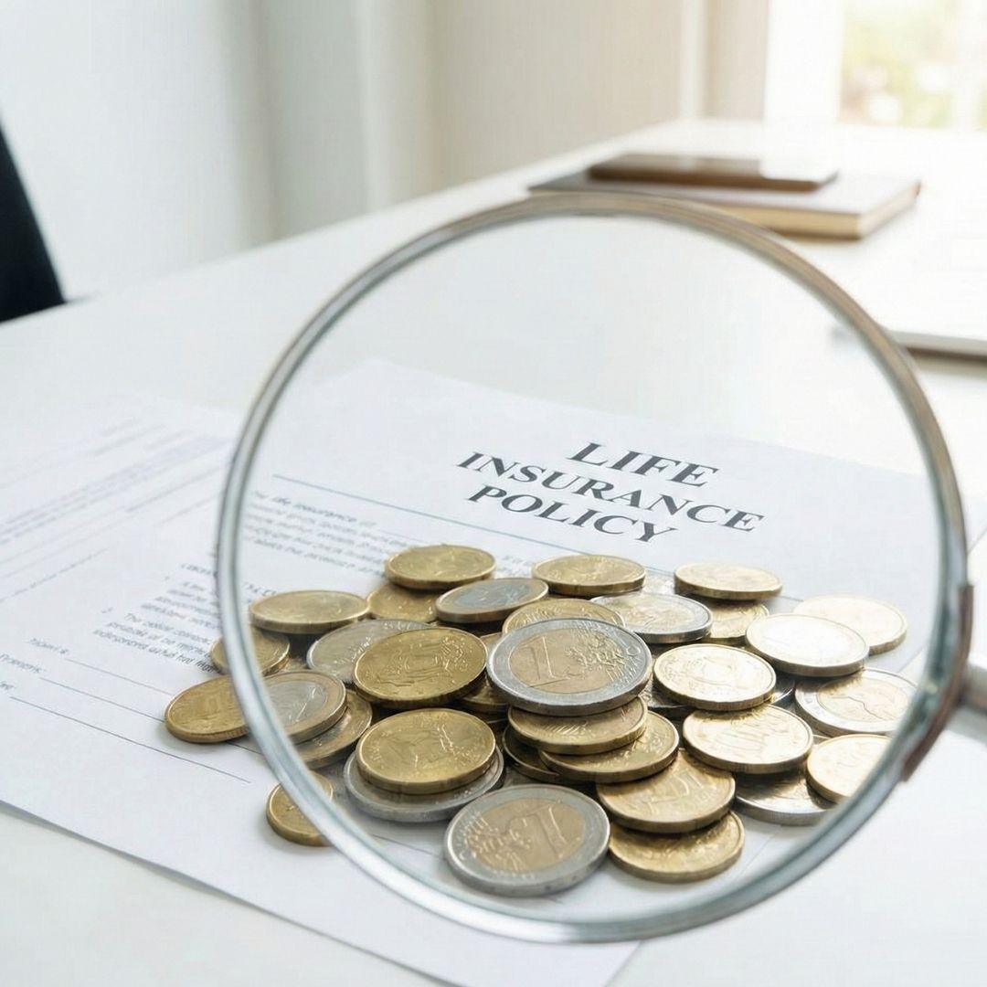 A magnifying glass highlighting the increased value of a life insurance policy through a settlement.