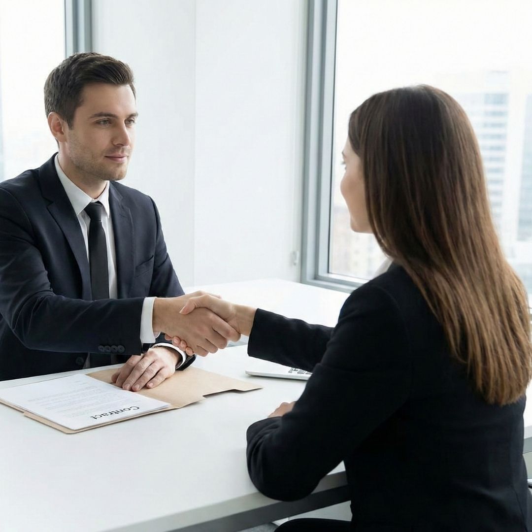 A professional handshake representing a safe and regulated life settlement transaction.