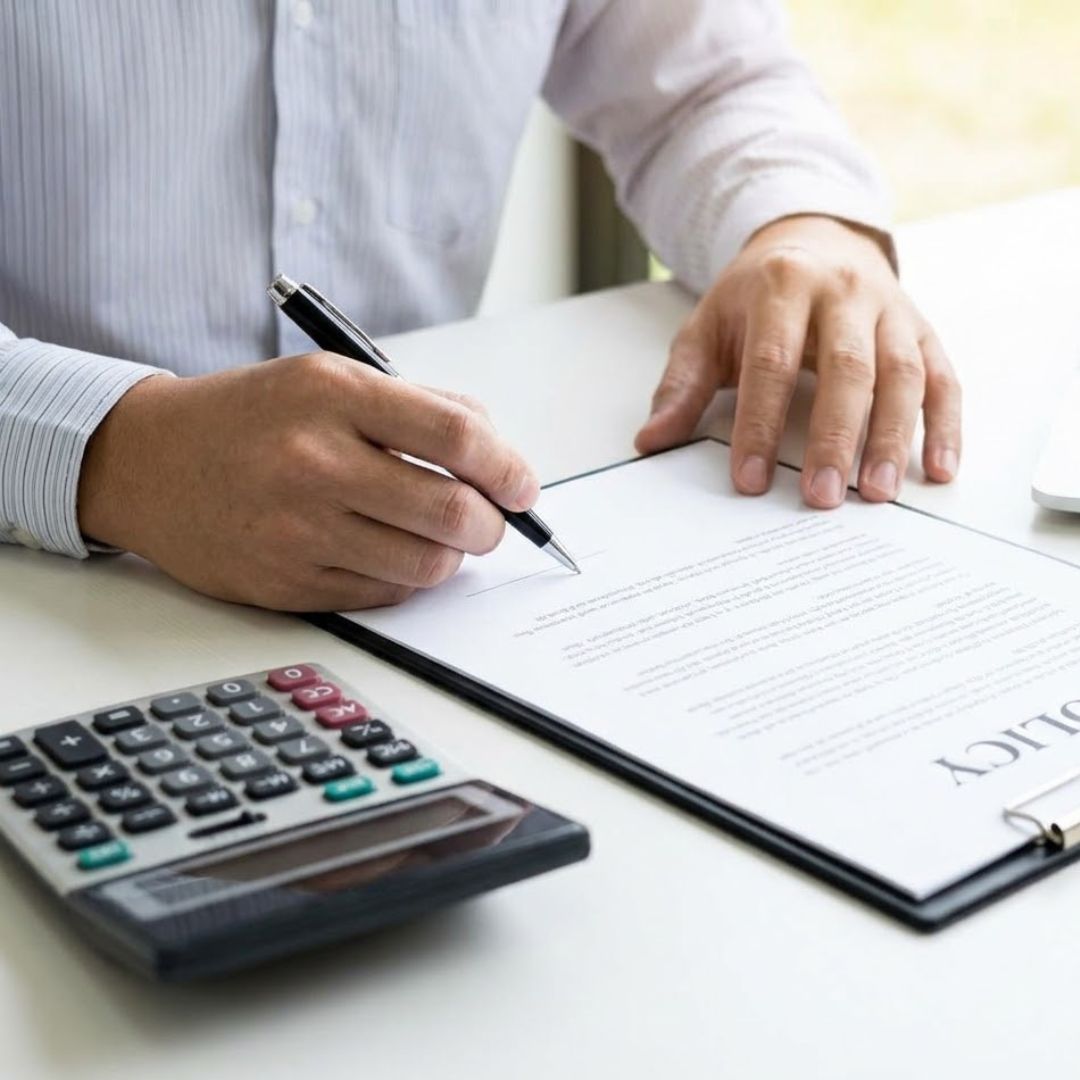 An insurance agent looking over a policy.